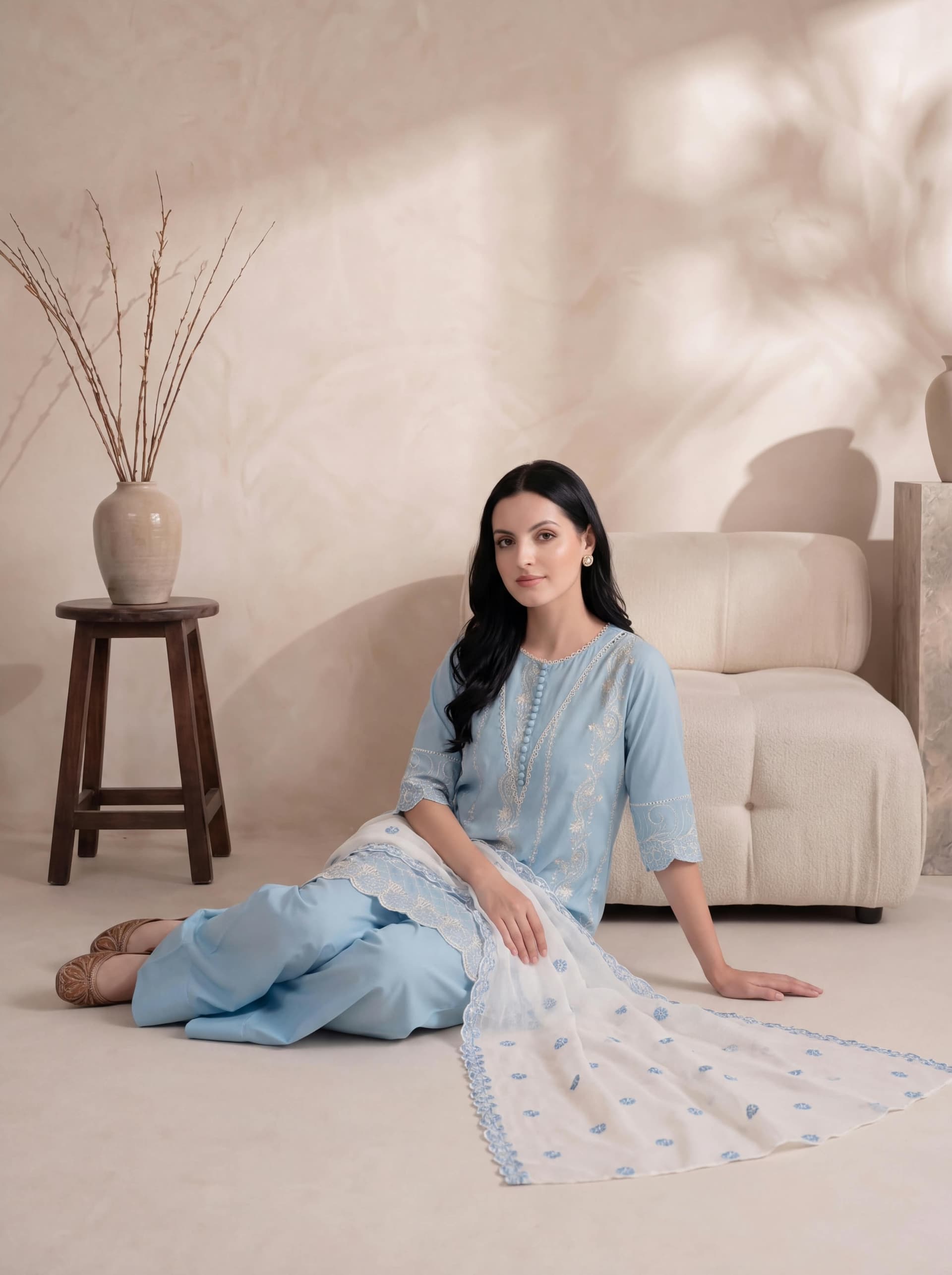 Pakistani women's festive chiffon suit - SORAYA SKY EMBROIDERED 3PC (FARSHI)