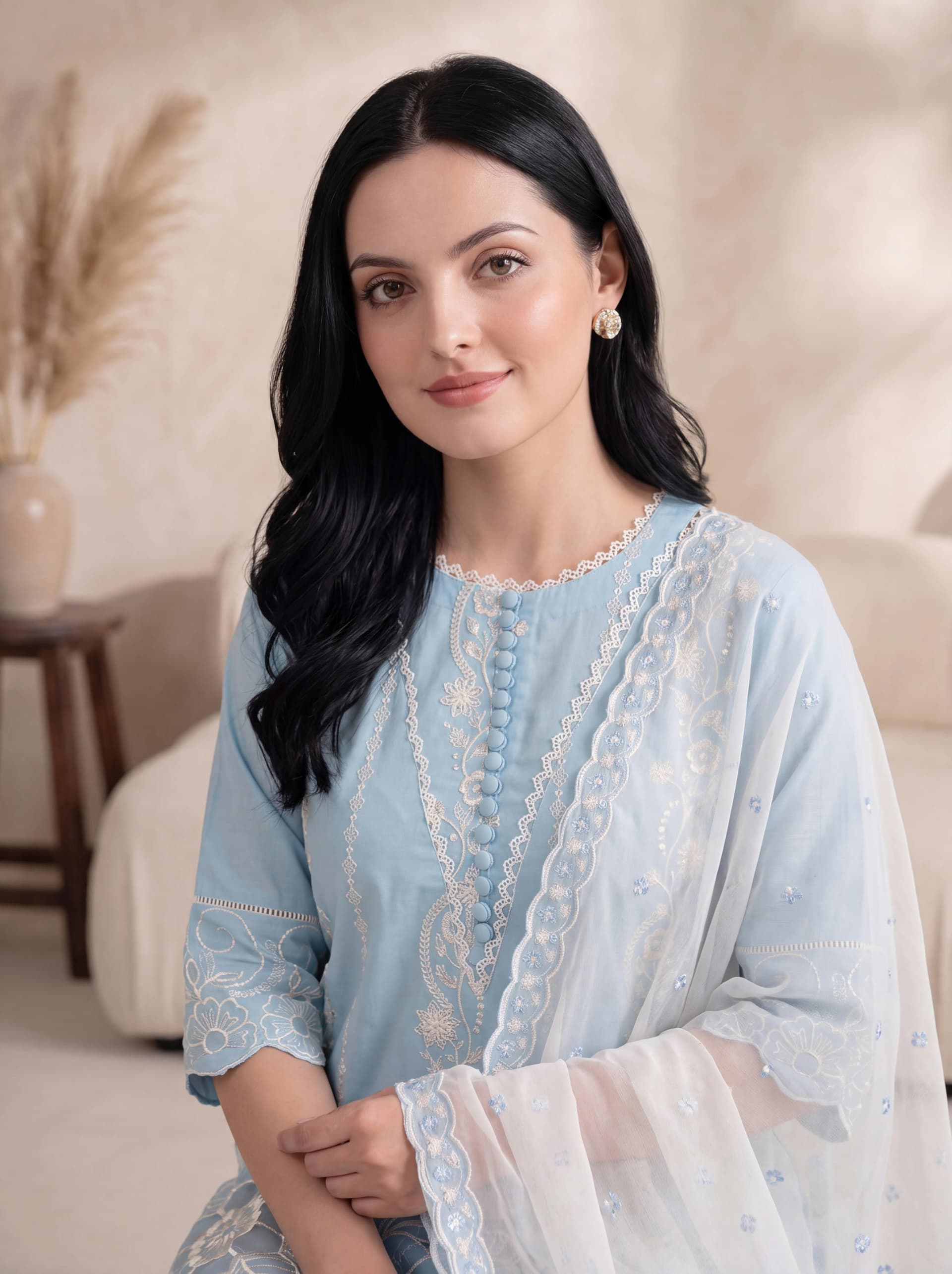 Pakistani women's festive chiffon suit - SORAYA SKY EMBROIDERED 3PC (FARSHI)