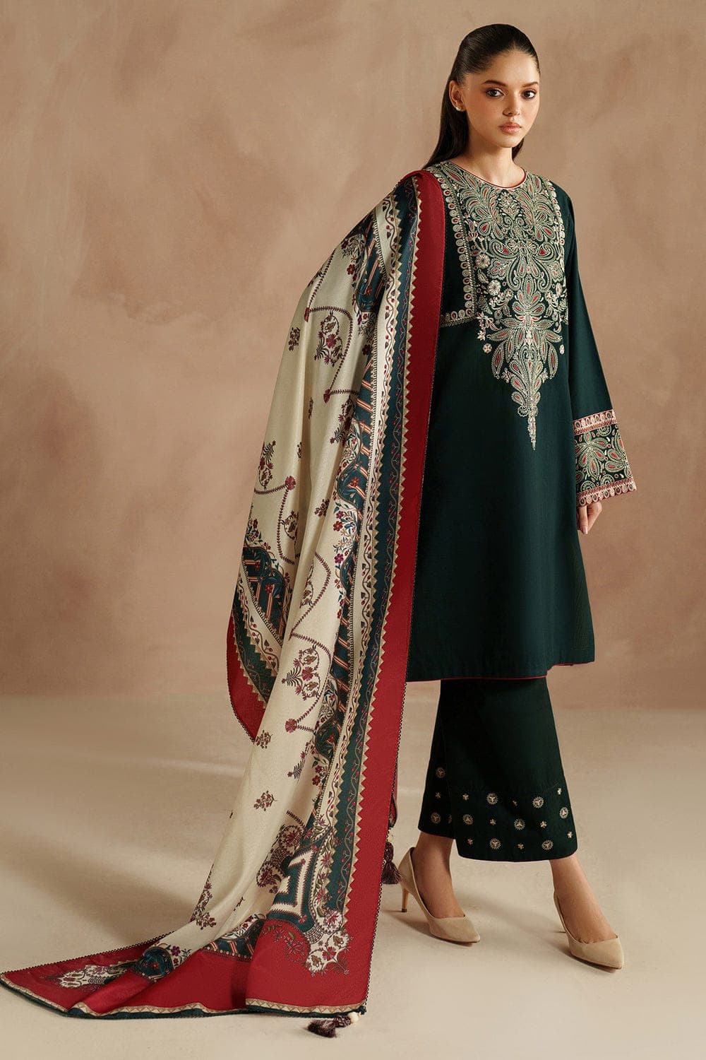 Pakistani women's festive chiffon suit - DINAR EMBROIDERY 3PC