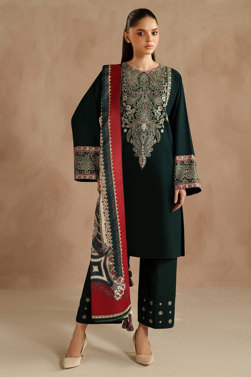Pakistani women's festive chiffon suit - DINAR EMBROIDERY 3PC