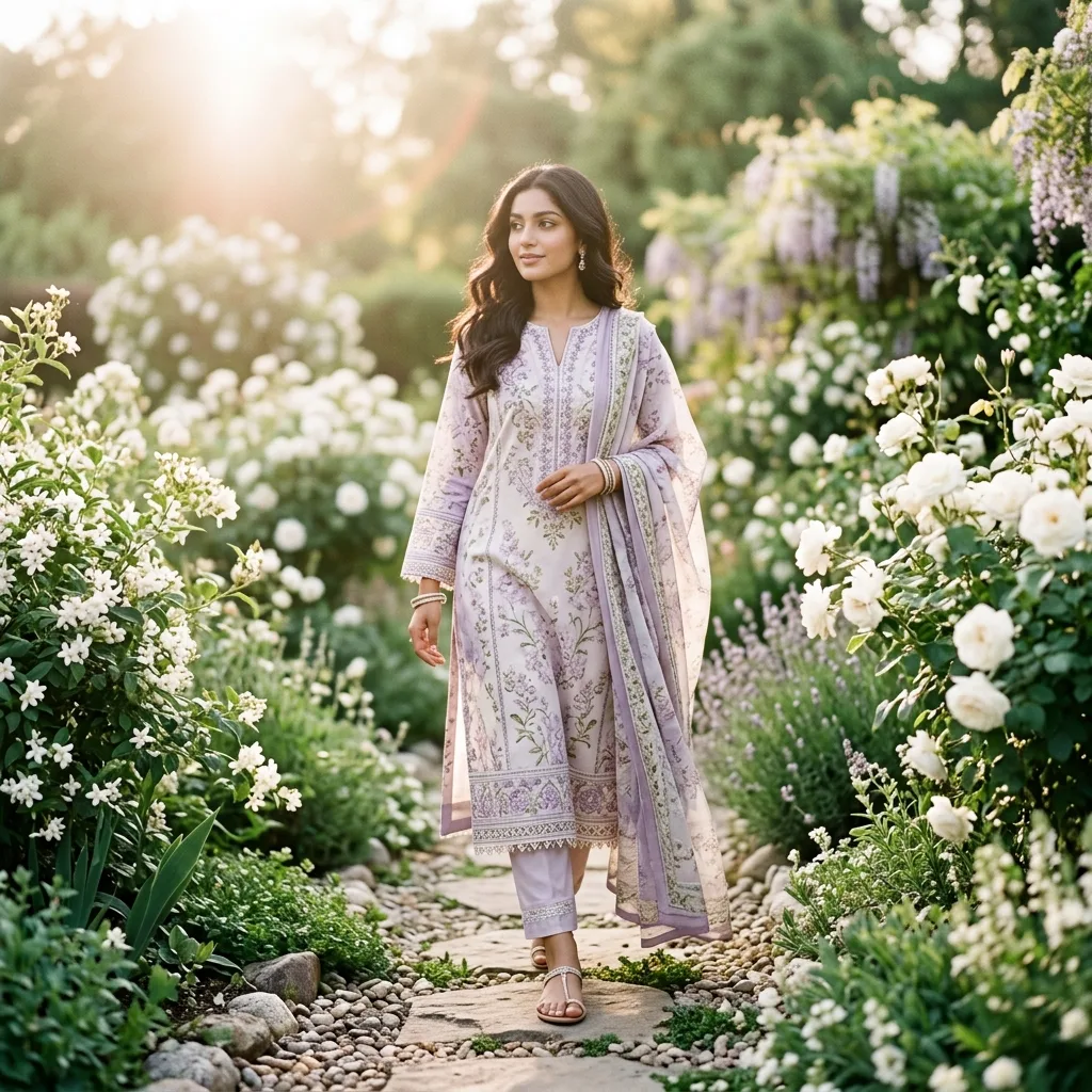 Sawera Garden Edit banner — lightweight cotton lawn suits in pastel florals